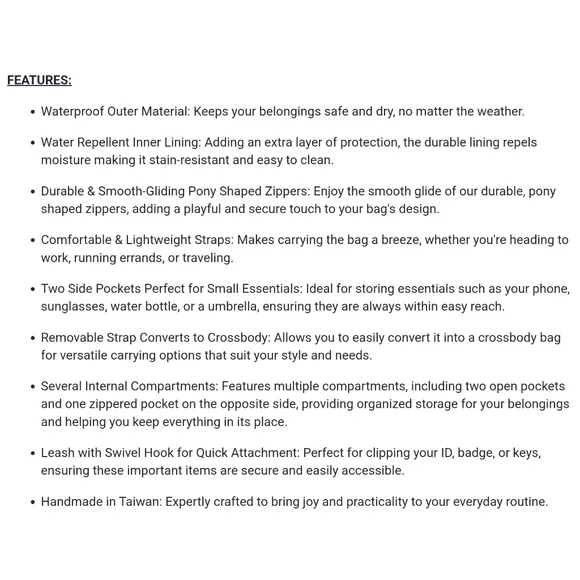 Waterproof Bunny Shoulder Crossbody Convertible Handbag W/ ID Badge Clip - Picture 3 of 10